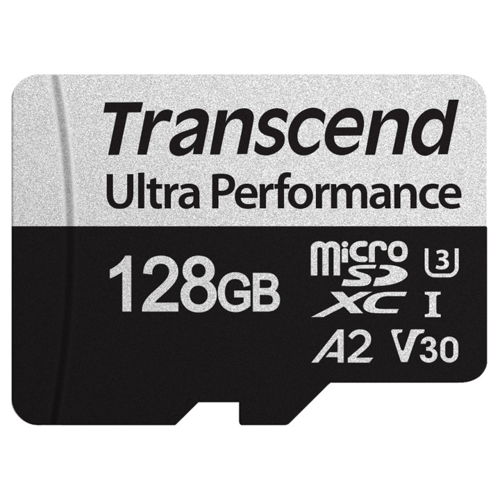Transcend microSDXC 340S 128GB U3 A2 V30 (R160/W125) ryhmässä KODINELEKTRONIIKKA / Tallennusvälineet / Muistikortit / MicroSD/HC/XC @ TP E-commerce Nordic AB (C13602)