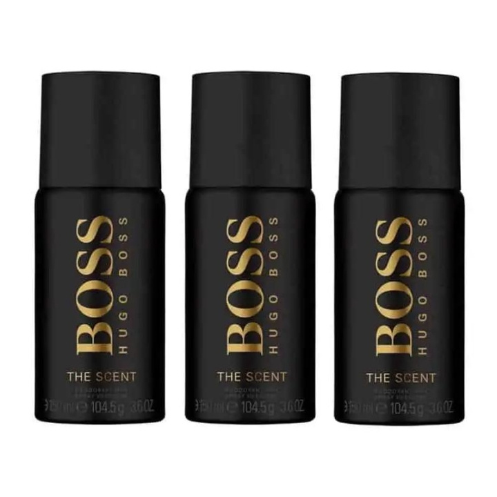 3-pack Hugo Boss The Scent Deo Spray 150ml ryhmässä KAUNEUS JA TERVEYS / Tuoksut & Parfyymit / Deodorantit / Miesten deodorantit @ TP E-commerce Nordic AB (C13885)