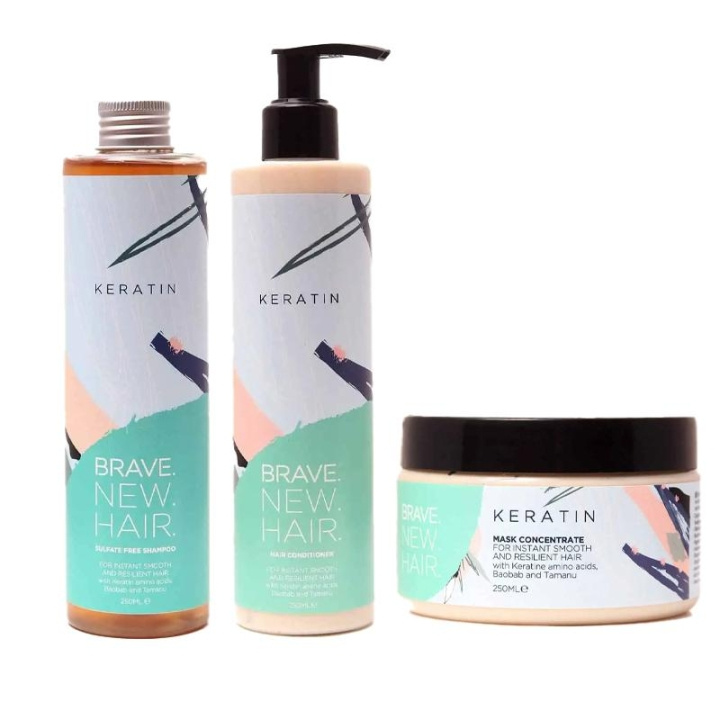 3-pack Brave. New. Hair. Keratin Schampoo + Conditioner + Mask ryhmässä KAUNEUS JA TERVEYS / Hiukset &Stailaus / Hiustenhoito / Shampoo @ TP E-commerce Nordic AB (C13894)