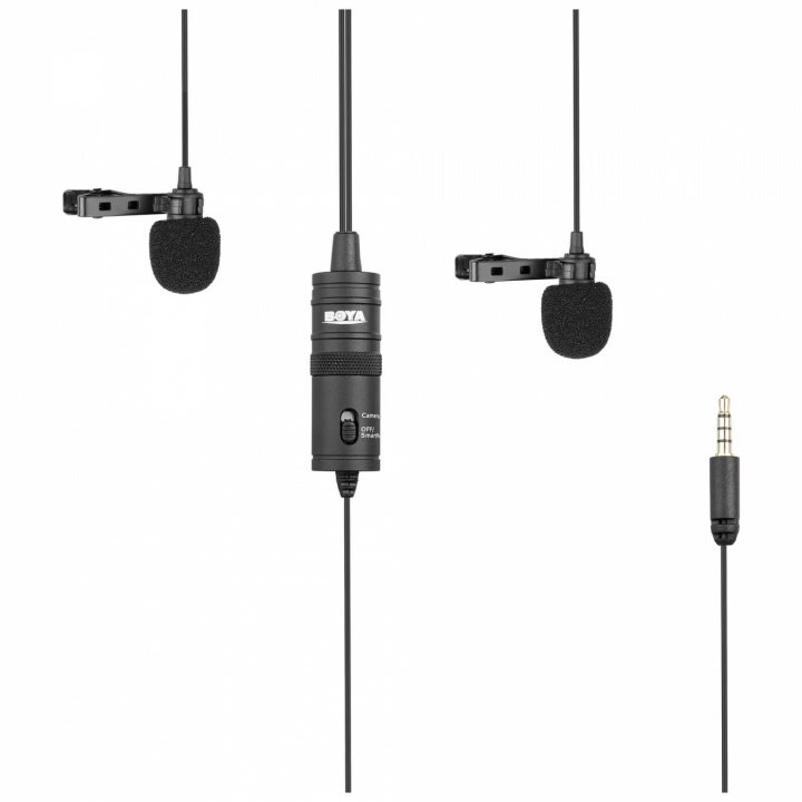 BOYA Kaksoismikrofoni, musta, omni-suuntainen lavalier-mikrofoni ryhmässä KODINELEKTRONIIKKA / Ääni & Kuva / Kädessä pidettävät mikrofonit @ TP E-commerce Nordic AB (C13917)