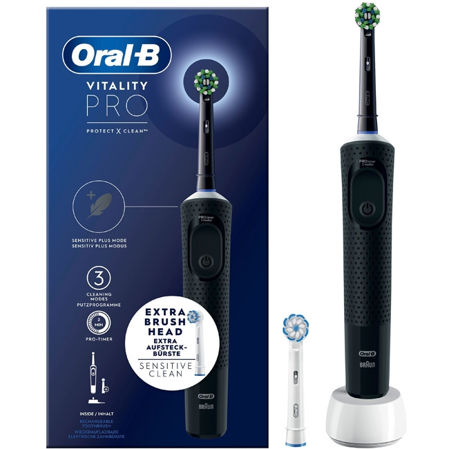 Oral B Sähköhammasharja Vitality Pro Black Extra Täydennyslataus ryhmässä KAUNEUS JA TERVEYS / Suunhoito / Sähköhammasharjat @ TP E-commerce Nordic AB (C14139)