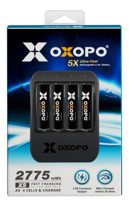 OXOPO Li-Ion 4xAA Battery 1850mAh w/charger ryhmässä KODINELEKTRONIIKKA / Paristot & Laturit / Akut / AA @ TP E-commerce Nordic AB (C14533)