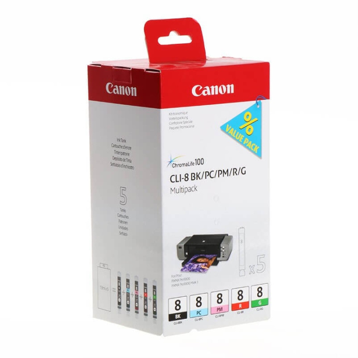 Canon Musteet 0620B027 CLI-8 BK/PC/PM/R/G ryhmässä TIETOKOONET & TARVIKKEET / Tulostimet & Tarvikkeet / Musteet ja väriaineet / Mustepatruunat / Canon @ TP E-commerce Nordic AB (C15967)