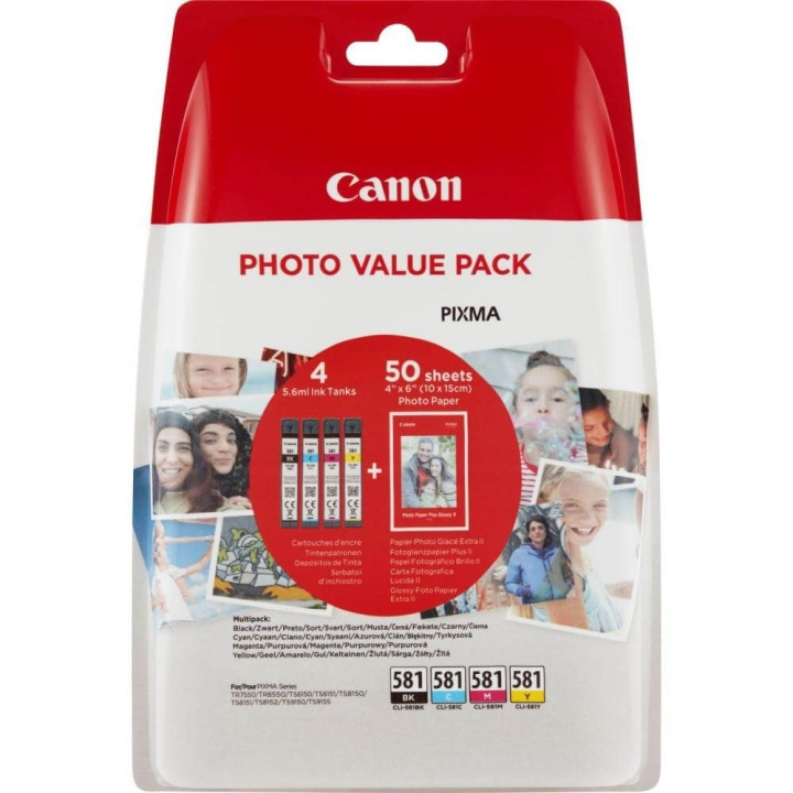 Canon Musteet 2106C005 CLI-581 Multipack + Paper ryhmässä TIETOKOONET & TARVIKKEET / Tulostimet & Tarvikkeet / Musteet ja väriaineet / Mustepatruunat / Canon @ TP E-commerce Nordic AB (C16010)