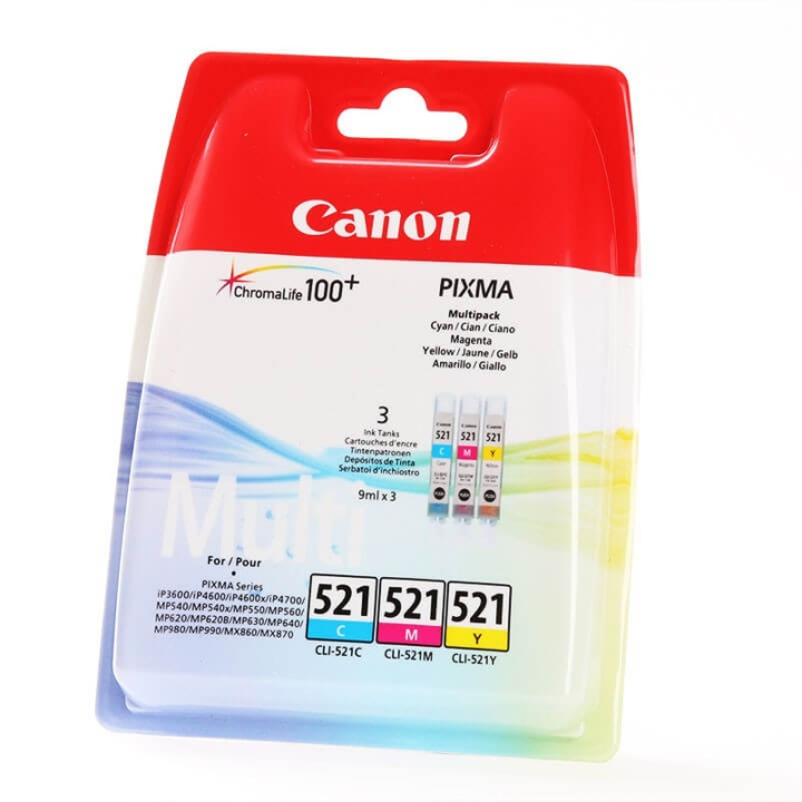 Canon Musteet 2934B010 CLI-521 Multipack C/M/Y ryhmässä TIETOKOONET & TARVIKKEET / Tulostimet & Tarvikkeet / Musteet ja väriaineet / Mustepatruunat / Canon @ TP E-commerce Nordic AB (C16038)