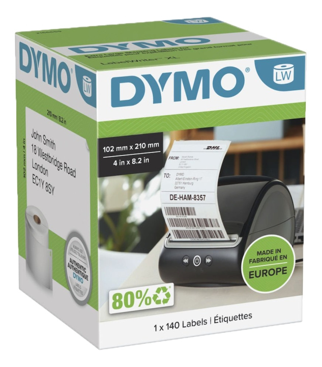Dymo® LabelWriter 102x210mm, White, 1 Roll x140 Labels ryhmässä TIETOKOONET & TARVIKKEET / Tulostimet & Tarvikkeet / Tulostimet / Tarratulostimet & Tarvikkeet / Etiketit @ TP E-commerce Nordic AB (C16190)