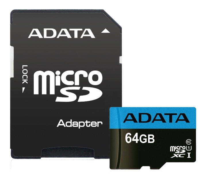 ADATA 64GB MicroSDXC card with SD Adapter, UHS-I, Class 10, A1, blue ryhmässä KODINELEKTRONIIKKA / Tallennusvälineet / Muistikortit / SD/SDHC/SDXC @ TP E-commerce Nordic AB (C16236)