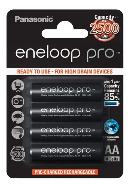 Eneloop Pro Battery 4xAA 2450mAh BK-3HCDE/4BE ryhmässä KODINELEKTRONIIKKA / Paristot & Laturit / Ladattavat paristot / AA @ TP E-commerce Nordic AB (C16319)