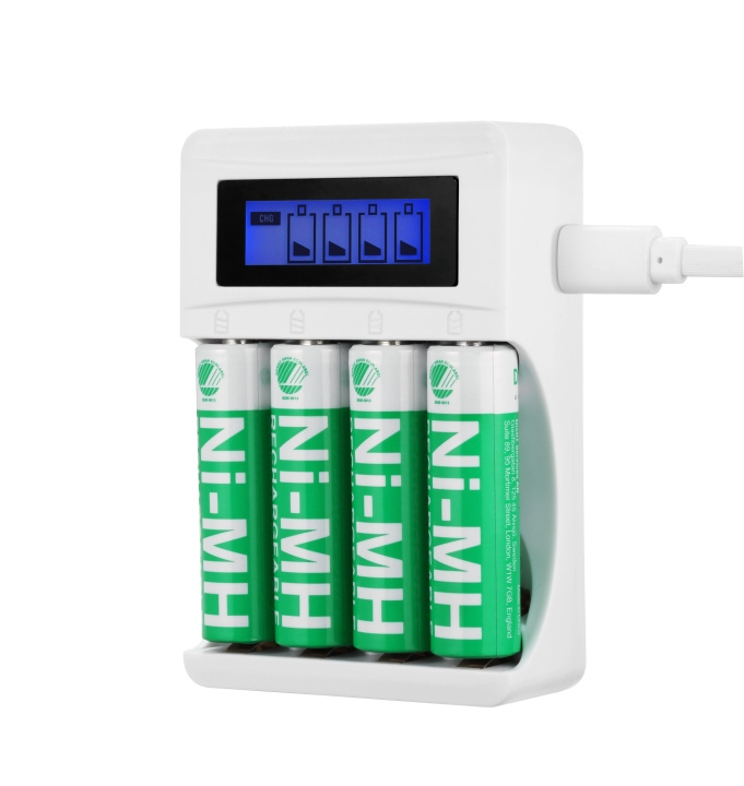 DELTACO Ultimate Ni-Mh USB charger with 4 x AA batteries ryhmässä KODINELEKTRONIIKKA / Paristot & Laturit / Paristolaturi @ TP E-commerce Nordic AB (C16327)