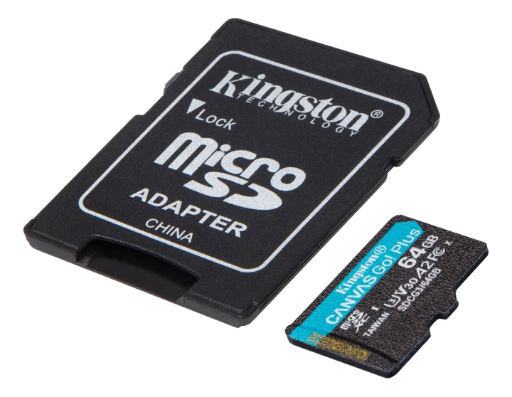 Kingston 64GB microSDXC Canvas Go Plus 170R A2 U3 V30 Card + ADP ryhmässä KODINELEKTRONIIKKA / Tallennusvälineet / Muistikortit / MicroSD/HC/XC @ TP E-commerce Nordic AB (C16614)