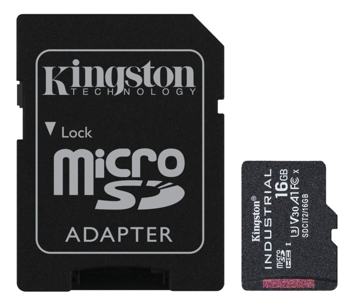 Kingston 16GB microSDHC Industrial C10 A1 pSLC Card + SD Adapter ryhmässä KODINELEKTRONIIKKA / Tallennusvälineet / Muistikortit / SD/SDHC/SDXC @ TP E-commerce Nordic AB (C16835)
