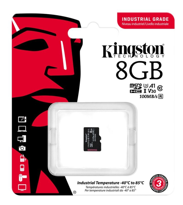 Kingston 8GB microSDHC Industrial C10 A1 pSLC Card w/o Adapter ryhmässä KODINELEKTRONIIKKA / Tallennusvälineet / Muistikortit / SD/SDHC/SDXC @ TP E-commerce Nordic AB (C16842)