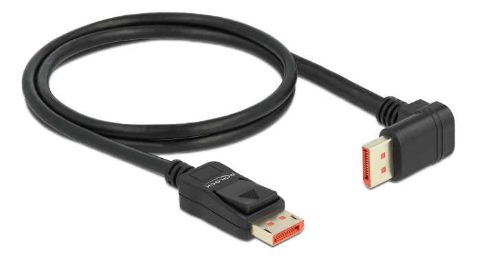 Delock DisplayPort cable male straight to male 90° downwards angled 8K 60Hz 1m, svart ryhmässä TIETOKOONET & TARVIKKEET / Kaapelit & Sovittimet / DisplayPort / Kaapelit @ TP E-commerce Nordic AB (C17826)