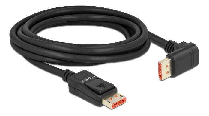 Delock DisplayPort cable male straight to male 90° downwards angled 8K 60Hz 3m, svart ryhmässä TIETOKOONET & TARVIKKEET / Kaapelit & Sovittimet / DisplayPort / Kaapelit @ TP E-commerce Nordic AB (C17828)