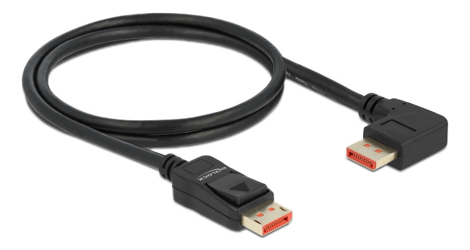 Delock DisplayPort cable male straight to male 90° right angled 8K 60 ryhmässä TIETOKOONET & TARVIKKEET / Kaapelit & Sovittimet / DisplayPort / Kaapelit @ TP E-commerce Nordic AB (C17834)