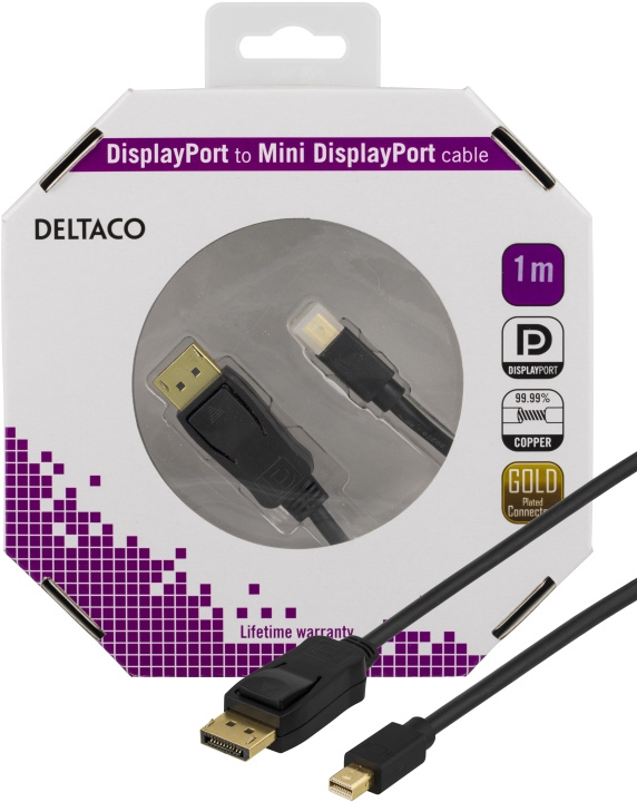 DELTACO kaapeli DisplayPort - Mini DisplayPort, 20-pin uros - uros, 1m ryhmässä TIETOKOONET & TARVIKKEET / Kaapelit & Sovittimet / DisplayPort / Kaapelit @ TP E-commerce Nordic AB (C17840)