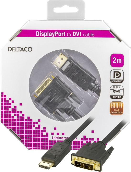 DELTACO DisplayPort - DVI-näyttökaapeli, 20-pin uros - uros, 2m, musta ryhmässä TIETOKOONET & TARVIKKEET / Kaapelit & Sovittimet / DVI / Kaapelit @ TP E-commerce Nordic AB (C17842)