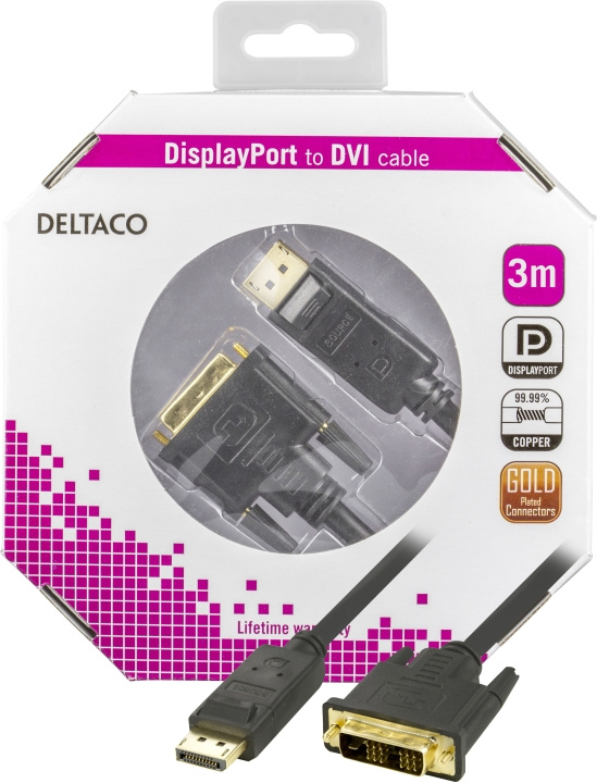DELTACO DisplayPort - DVI-näyttökaapeli, 20-pin uros - uros, 3m, musta ryhmässä TIETOKOONET & TARVIKKEET / Kaapelit & Sovittimet / DVI / Kaapelit @ TP E-commerce Nordic AB (C17843)