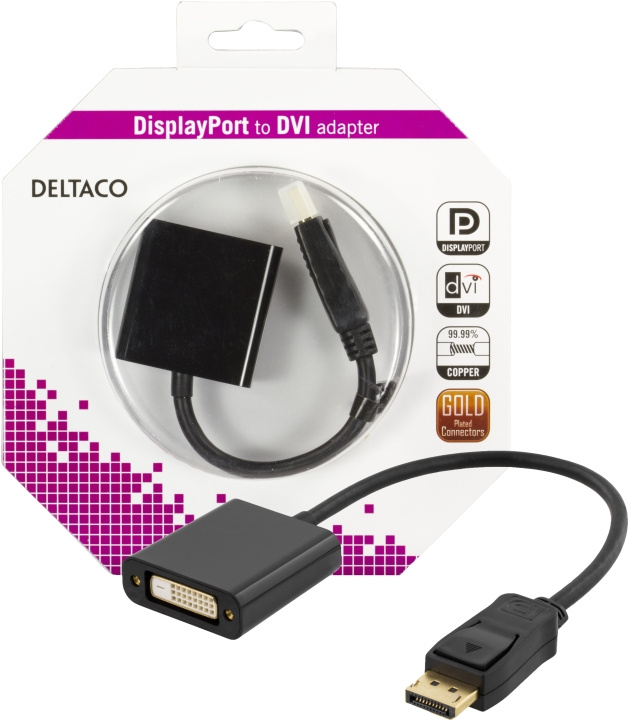 DELTACO DisplayPort - DVI-D Single Link sovitin, 0,2m, musta ryhmässä TIETOKOONET & TARVIKKEET / Kaapelit & Sovittimet / DVI / Sovittimet @ TP E-commerce Nordic AB (C17848)