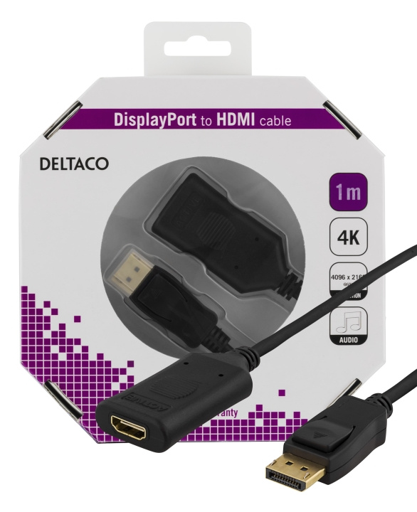 DELTACO DisplayPort - HDMI-kaapeli, aktiivinen, 4K 60Hz, 1m, musta ryhmässä TIETOKOONET & TARVIKKEET / Kaapelit & Sovittimet / DisplayPort / Kaapelit @ TP E-commerce Nordic AB (C17850)