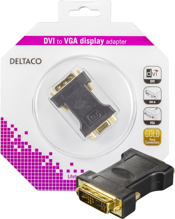 DELTACO DVI-adapteri, DVI-A - VGA (HD15), u - n ryhmässä TIETOKOONET & TARVIKKEET / Kaapelit & Sovittimet / DVI / Sovittimet @ TP E-commerce Nordic AB (C17863)