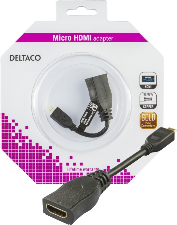 DELTACO HDMI High Speed sovitin, Micro HDMI ha - HDMI , 0,1m, musta ryhmässä KODINELEKTRONIIKKA / Kaapelit & Sovittimet / HDMI / Sovittimet @ TP E-commerce Nordic AB (C17908)