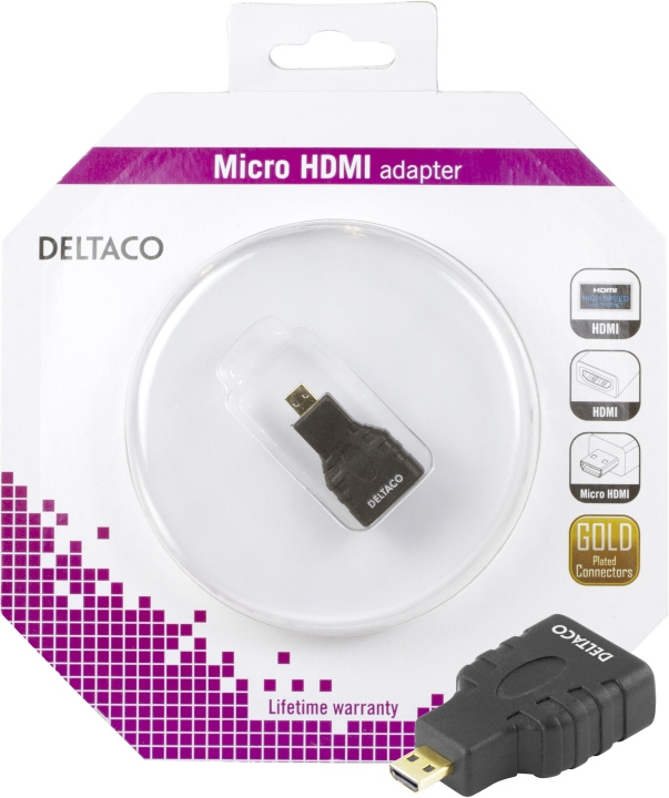 DELTACO sovitin High Speed micro HDMI 19-pin u - HDMI 19-pin n musta ryhmässä KODINELEKTRONIIKKA / Kaapelit & Sovittimet / HDMI / Sovittimet @ TP E-commerce Nordic AB (C17909)