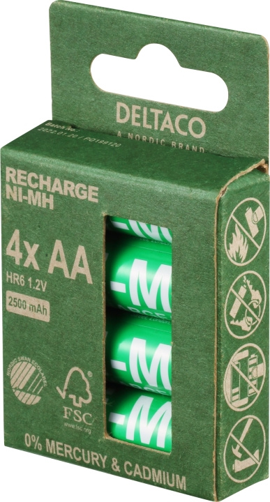 DELTACO laddbara AA-batterier, 2500mAh, 4-pack ryhmässä KODINELEKTRONIIKKA / Paristot & Laturit / Ladattavat paristot / AA @ TP E-commerce Nordic AB (C18285)