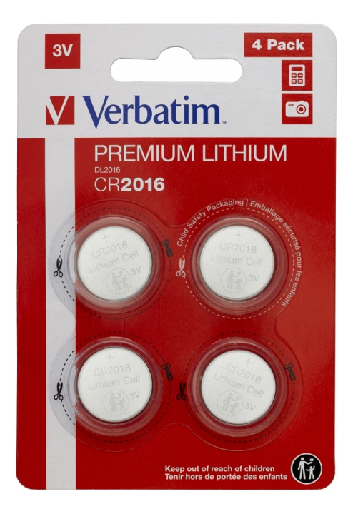 Verbatim LITHIUM BATTERY CR2016 3V 4 PACK ryhmässä KODINELEKTRONIIKKA / Paristot & Laturit / Akut / Nappiparistot @ TP E-commerce Nordic AB (C18331)