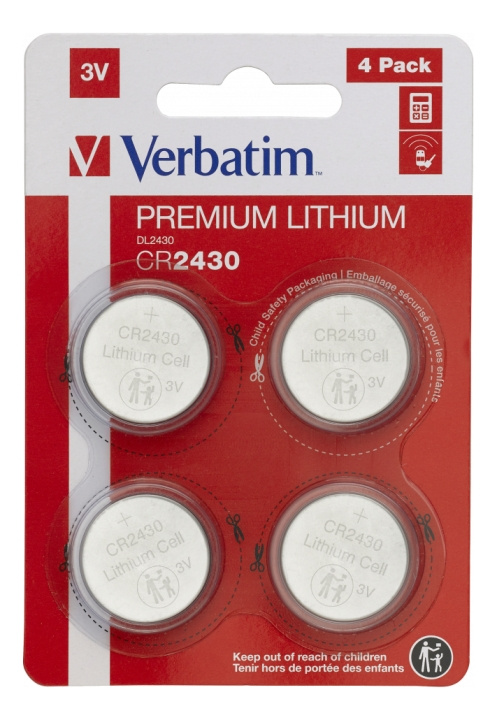 Verbatim LITHIUM BATTERY CR2430 3V 4 PACK ryhmässä KODINELEKTRONIIKKA / Paristot & Laturit / Akut / Nappiparistot @ TP E-commerce Nordic AB (C18332)