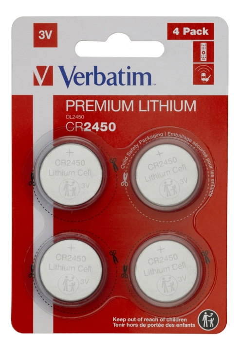 Verbatim LITHIUM BATTERY CR2450 3V 4 PACK ryhmässä KODINELEKTRONIIKKA / Paristot & Laturit / Akut / Nappiparistot @ TP E-commerce Nordic AB (C18333)