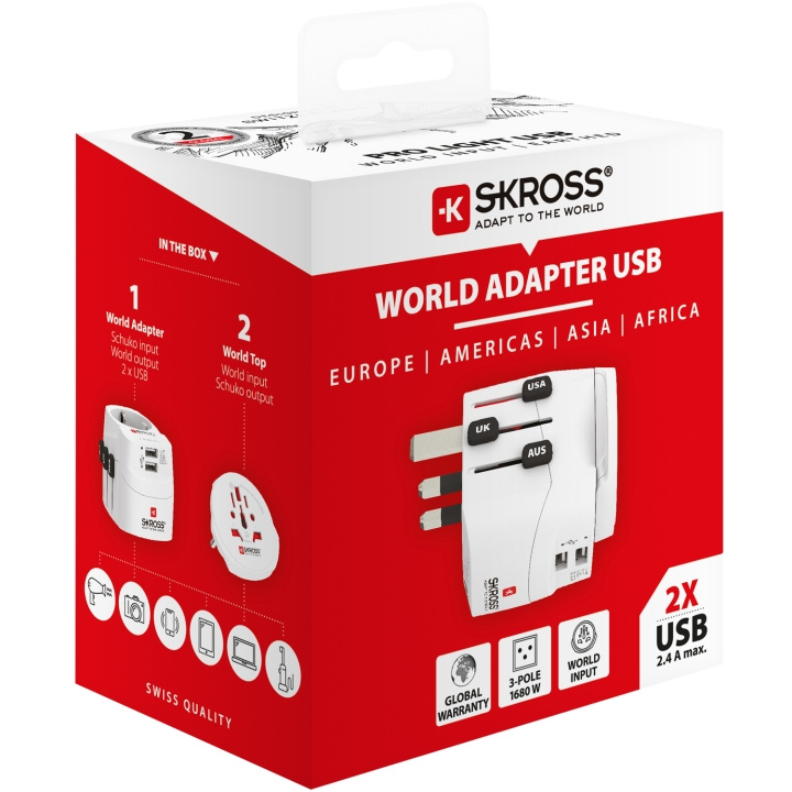 SKROSS Pro Light World Adapter 2xUSB- ryhmässä KOTI, TALOUS JA PUUTARHA / Sähkö & Valaistus / Matkasovittimet @ TP E-commerce Nordic AB (C18364)