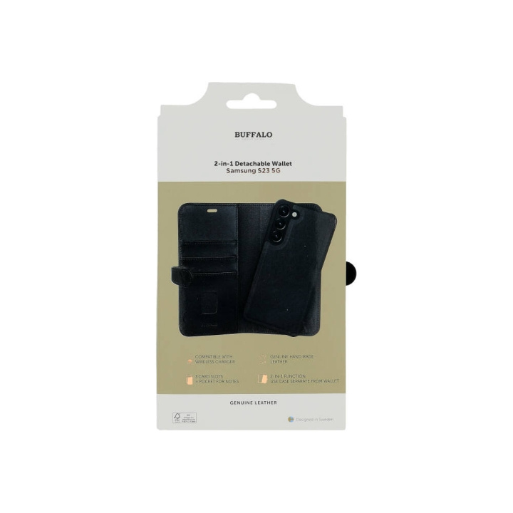 BUFFALO 2in1 Wallet Leather 3 card Samsung S23 5G Black ryhmässä ÄLYPUHELIMET JA TABLETIT / Puhelimen suojakotelo / Samsung @ TP E-commerce Nordic AB (C18576)