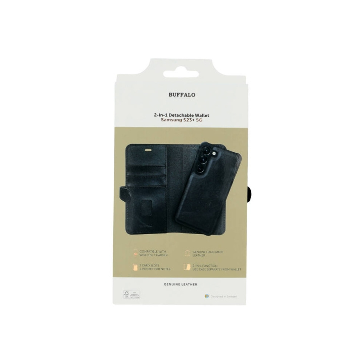 BUFFALO 2in1 Wallet Leather 3 card Samsung S23+ 5G Black ryhmässä ÄLYPUHELIMET JA TABLETIT / Puhelimen suojakotelo / Samsung @ TP E-commerce Nordic AB (C18577)