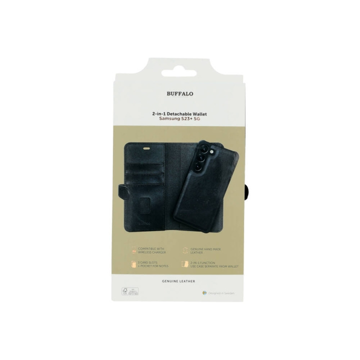 Buffalo 2in1 Wallet Leather 3 card Samsung S23+ 5G Black ryhmässä ÄLYPUHELIMET JA TABLETIT / Puhelimen suojakotelo / Samsung @ TP E-commerce Nordic AB (C18577)