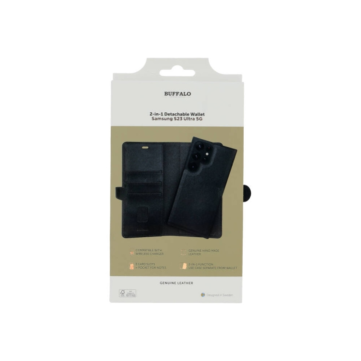 BUFFALO 2in1 Wallet Leather 3 card Samsung S23 Ultra 5G Black ryhmässä ÄLYPUHELIMET JA TABLETIT / Puhelimen suojakotelo / Samsung @ TP E-commerce Nordic AB (C18578)