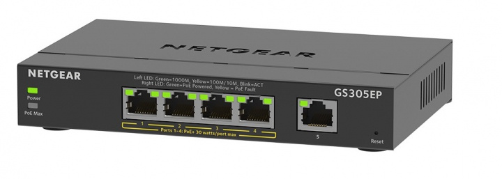 Netgear 5PT GE PLUS SWCH W/ POE+ ryhmässä TIETOKOONET & TARVIKKEET / Verkko / Kytkimet @ TP E-commerce Nordic AB (C19386)