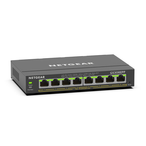 Netgear 8PT GE PLUS SWCH W/ HI-PWR POE+ ryhmässä TIETOKOONET & TARVIKKEET / Verkko / Kytkimet @ TP E-commerce Nordic AB (C19397)