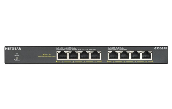 Netgear 8PT GE UNMANAGED SWCH W/POE/POE+ ryhmässä TIETOKOONET & TARVIKKEET / Verkko / Kytkimet @ TP E-commerce Nordic AB (C19399)