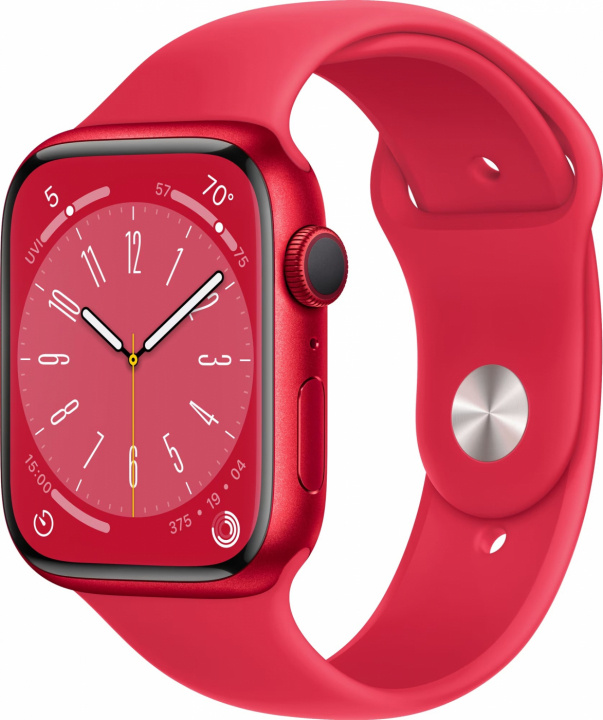 Apple Watch Ser 8 GPS 45mm (PRODUCT)RED Alu Case (PRODUCT)RED Spor ryhmässä ÄLYPUHELIMET JA TABLETIT / Urheilu, koti ja vapaa-aika / Apple Watch & tarvikkeet / Apple Watch @ TP E-commerce Nordic AB (C21347)