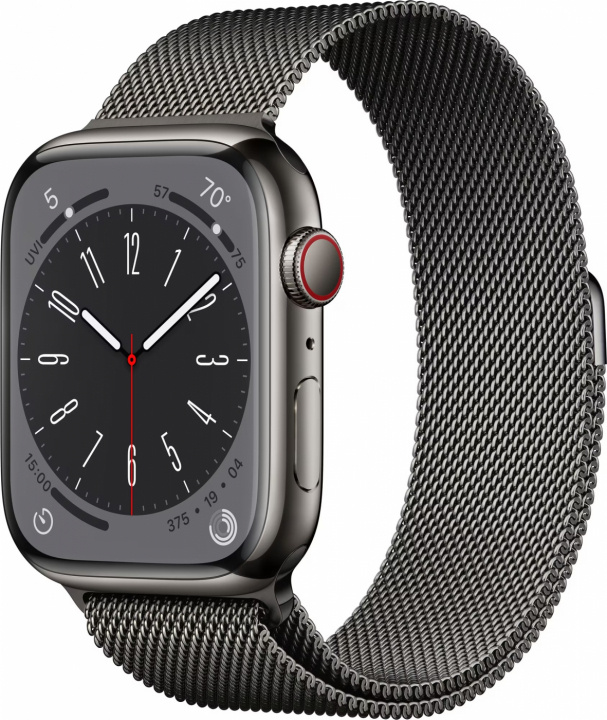 Apple Watch Ser 8 GPS+Cell 45mm Graphite Stainless Steel Case Grap ryhmässä ÄLYPUHELIMET JA TABLETIT / Urheilu, koti ja vapaa-aika / Apple Watch & tarvikkeet / Apple Watch @ TP E-commerce Nordic AB (C21357)