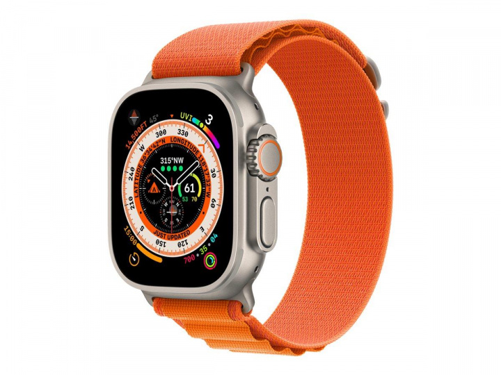 Apple Watch Ultra (GPS + Cellular) 49 mm titaanikuori ja oranssi Alpine-ranneke, pieni (MNHH3) ryhmässä ÄLYPUHELIMET JA TABLETIT / Urheilu, koti ja vapaa-aika / Apple Watch & tarvikkeet / Apple Watch @ TP E-commerce Nordic AB (C21373)