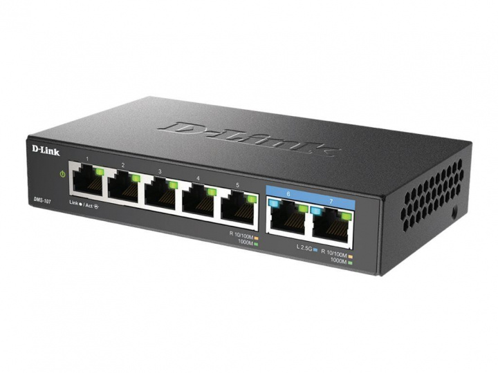 D-LINK 7-Port Multi-Gigabit Unmanaged Switch ryhmässä TIETOKOONET & TARVIKKEET / Verkko / Kytkimet / 10/100/1000Mbps @ TP E-commerce Nordic AB (C22642)