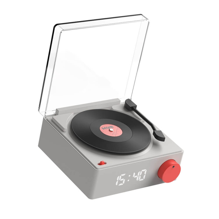 Mobility On Board MOB Speaker Alarm Clock Vinyl Retro Grey ryhmässä KOTI, TALOUS JA PUUTARHA / Kellot ja laskimet / Herätyskellot @ TP E-commerce Nordic AB (C23565)