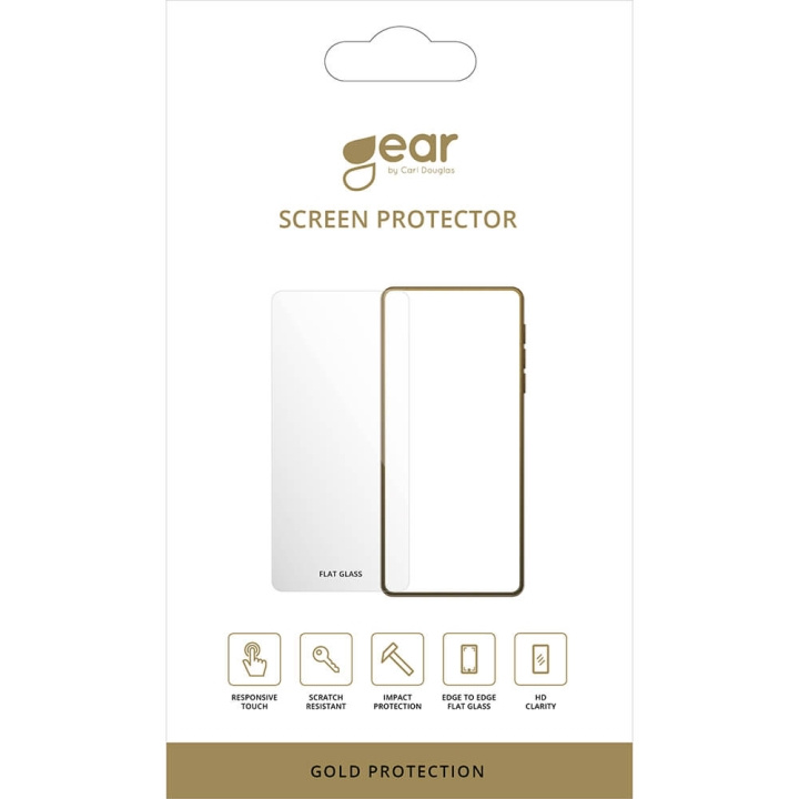 Gear Glass Prot. Flat Case Friendly 2.5D GOLD SAMSUNG GALAXY A14 5G/A14 4G ryhmässä ÄLYPUHELIMET JA TABLETIT / Puhelimen suojakotelo / Samsung @ TP E-commerce Nordic AB (C23580)