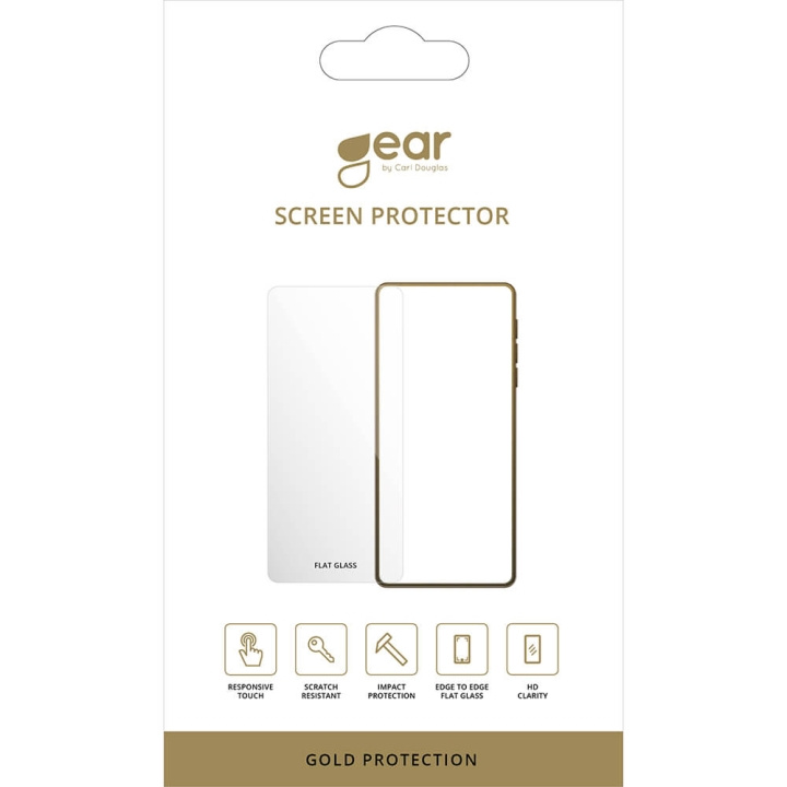 GEAR Glass Prot. Flat Case Friendly 2.5D GOLD SAMSUNG GALAXY A14 5G/A14 4G ryhmässä ÄLYPUHELIMET JA TABLETIT / Puhelimen suojakotelo / Samsung @ TP E-commerce Nordic AB (C23580)