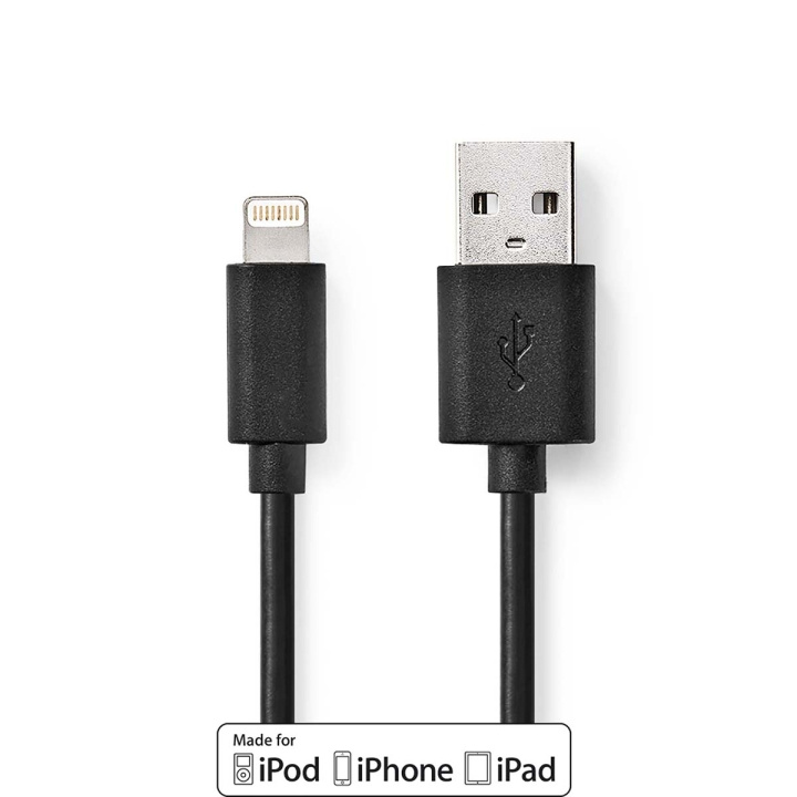 Nedis Lightning Kaapeli | USB 2.0 | Apple Lightning 8-Pin | USB-A Uros | 480 Mbps | Niklattu | 1.00 m | Pyöreä | PVC | Musta | Laatikko ryhmässä ÄLYPUHELIMET JA TABLETIT / Laturit & Kaapelit / Kaapelit / Lightning kaapelit @ TP E-commerce Nordic AB (C23788)