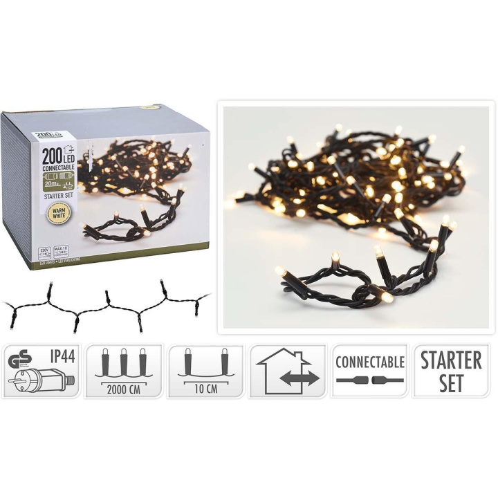 S.I.A CONNECTABLE CHRISTMAS LIGHTS | STARTER SET | 200 LED | WARM WHITE | 230 V ryhmässä KODINELEKTRONIIKKA / Valaistus / Jouluvalaistus @ TP E-commerce Nordic AB (C24116)