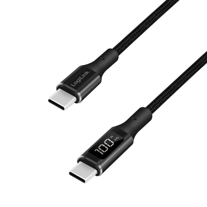LogiLink USB-C - USB-C-kabel med display 100W 1 m Svart ryhmässä TIETOKOONET & TARVIKKEET / Kaapelit & Sovittimet / USB / USB-C @ TP E-commerce Nordic AB (C25281)