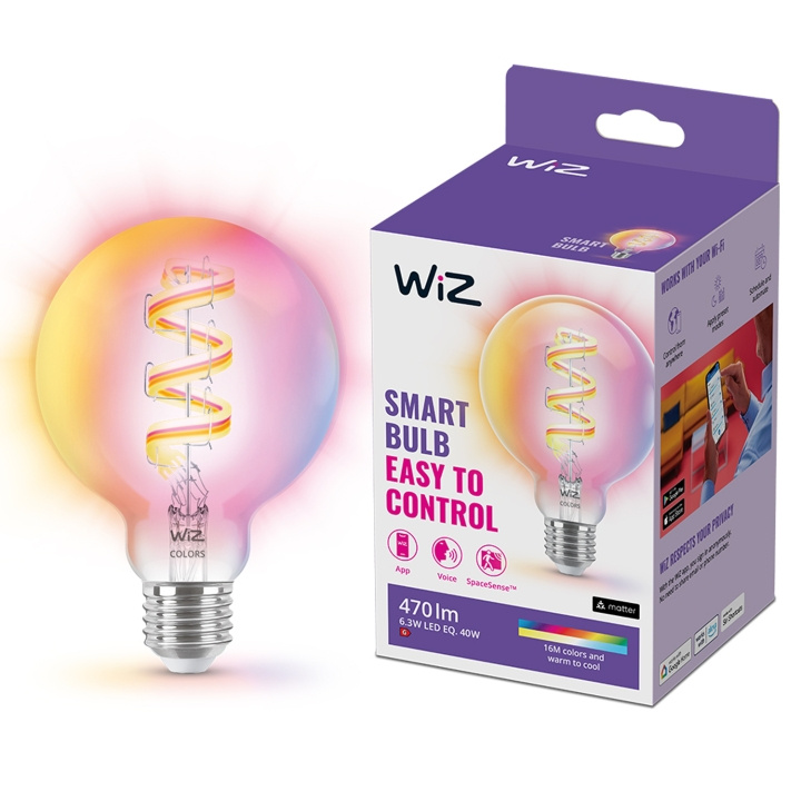 WiZ WiFi Smart LED E27 G95 40W Filament Färg + Varm-kallvit 470lm ryhmässä KODINELEKTRONIIKKA / Valaistus / LED-lamput @ TP E-commerce Nordic AB (C25623)